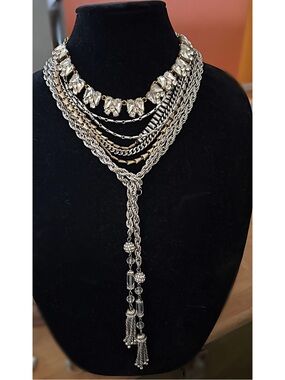3 Peice  Silver Layered Statement Necklaces bundle Stella and Dot - J.Crew -INC